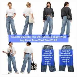 Favorite Daughter The Ollie Ultimate Baggy Wide Leg Jeans Torro Wash Size 26-28